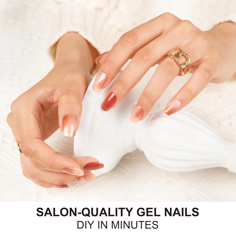 DANNI & TONI Semi Cured Gel Nail Strips Gradient (Elegant Fusion) Amber Tie Dye Gel Nail Wraps 28 Stickers - Image 2